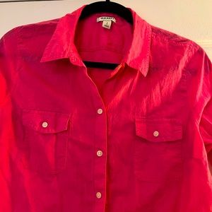 Large Bright Pink Long Sleeve Old Navy Button Down Shirt